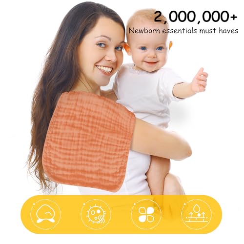 Lovely Care 12 Pack Muslin Burp Cloths 100% Cotton Muslin Cloths Large 20''x10'' Extra Soft and Absorbent Baby Burping Cloth - Vermilion - color: Vermilion, size: 10x20 Inch (Pack of 12)