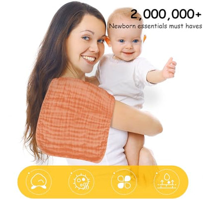 Lovely Care 12 Pack Muslin Burp Cloths 100% Cotton Muslin Cloths Large 20''x10'' Extra Soft and Absorbent Baby Burping Cloth - Vermilion - color: Vermilion, size: 10x20 Inch (Pack of 12)