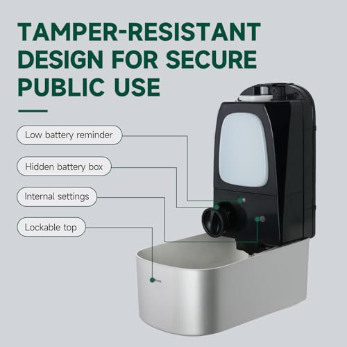 anydry Commercial Automatic Soap Dispenser 34oz Large Capacity Wall-Mounted | Touchless Liquid Dispenser, Five-Level Adjustment, Ideal for High-Traffic Bathroom, Restroom, Durable Wall-Mount Installation - color: Silver