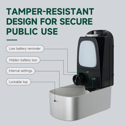anydry Commercial Automatic Soap Dispenser 34oz Large Capacity Wall-Mounted | Touchless Liquid Dispenser, Five-Level Adjustment, Ideal for High-Traffic Bathroom, Restroom, Durable Wall-Mount Installation - color: Silver