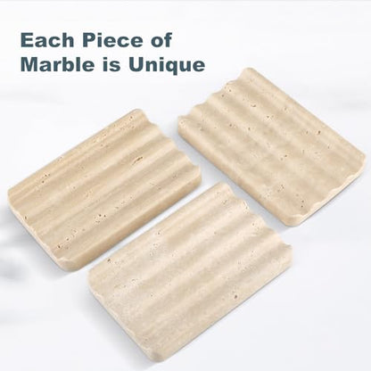 Karibiber Marble Soap Dish, Beige Travertine Bar Soap Holder Shower, Large Bathroom Soaps Saver, Easy Cleaning Natural Stone Sponge Holder for Kitchen Sink, Executive Jewelry Ring Tray - color: Travertino Romano