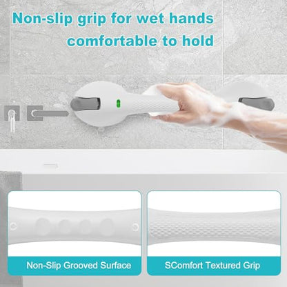 GRONIVEX Indicator Grab Bars for Bathtubs and Showers, No-Tool Installation Removable Suction Cup Handrails – Ideal Bathroom Safety for Seniors, Pregnant Women, and Disabled, White and Gray (2-Pack)