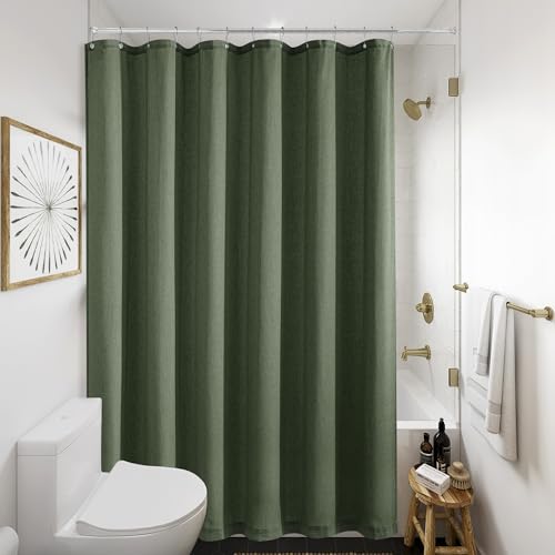 Olive Green Shower Curtain for Bathroom Water Repellent 72x78 Inch | Linen Textured, Country Boho Farmhouse Neutral, Shower Curtains, Bath Cloth Fabric Drapes, with Hooks, Green, 78 Inch Length - color: Olive Green, size: 72"W x 78"L (Pack of 1)