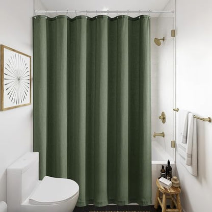 Olive Green Shower Curtain for Bathroom Water Repellent 72x78 Inch | Linen Textured, Country Boho Farmhouse Neutral, Shower Curtains, Bath Cloth Fabric Drapes, with Hooks, Green, 78 Inch Length - color: Olive Green, size: 72"W x 78"L (Pack of 1)