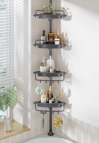 Sturdy Shower Caddy - 4 Tier Adjustable Organizer, Rustproof Stainless Steel, 32-122 Inch - color: Grey