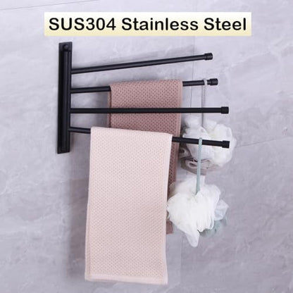 Swivel Hand Towel Bar Bathroom Swing Hanger Towel Rack Holder Matte Black Finish, Wall Mounted, 4-Arm - color: Black