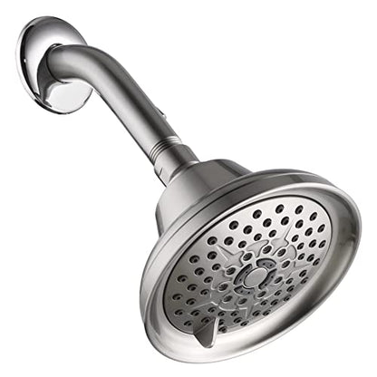 Rainovo 6 Spray Settings High Pressure Shower Head 5" Rain Fixed Showerhead - Brushed Nickel Adjustable Shower Head with Anti-Clogging Nozzles, Low Flow Easily Installation (RN-AU055003BN) - color: Brushed Nickel