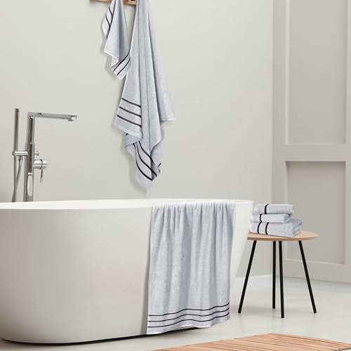 MyOwn Ultra Soft 6 Pack Cotton Towel Set, Contains 2 Bath Towels 28x55 inch, 2 Hand Towels 16x24 inch & 2 Wash Coths 12x12 inch, Ideal Everyday use, Compact & Lightweight - Light Grey, 71642 - color: Light Grey, size: 6-Piece Towel Set