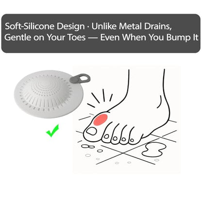 Silicone Drain Hair Catcher for Shower and Bathtub, Raised Dome Design, No Tools Needed, Fits Flat & Pop-Up Drains, 5.9" Wide, Easy to Clean, Anti-Clog Cover (White, 2 Pack)