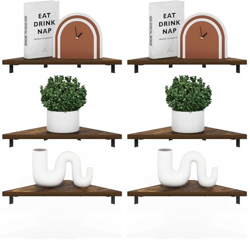 Furinno Rossi Triangle Corner Floating Shelves, Wall Mount Display Shelf, Amber Pine, Set of 3 (Pack of 2) - color: Amber Pine, size: Triangle, 15.3 Inch (Pack of 2)