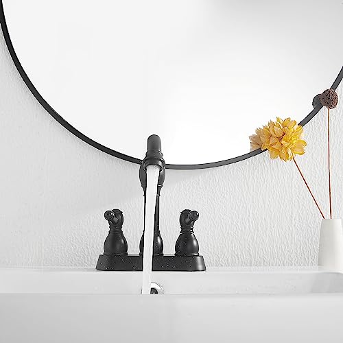 Matte Black Bathroom Faucet 2 Handles 4 Inches Centerset RV Black Bathroom Vanity Faucet with Drain Assembly and Supply Hose Lavatory Faucet - color: Black, size: Centerset