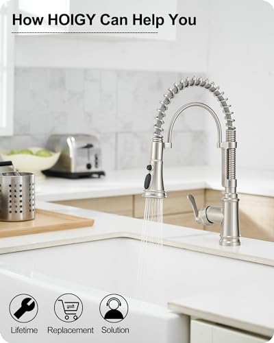Pull-down Sprayer Kitchen Faucets Brushed Nickel 3 Mode Single Hole Kitchen Faucet 3 Hole, 360 Degree Swivel Stainless Steel Faucet for Kitchen Sink, 1 Handle Kitchen Sink Faucet with Deck Plate - color: Brushed Nickel - Modern