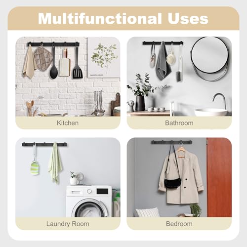 Coat Rack Wall Mount, Metal Coat Hanger with 5 Hooks, Black, 1 Pcs | Heavy Duty, Matte Finish, Includes 5 Long Thick Hooks, for Entryway, Doorway, Bedroom, Bathroom, Living Room, Closet, RV