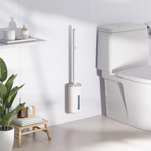 Disposable Toilet Brush with 32 Refill Heads and Holder- Clean Brush Starter Kit with 1 Toilet Wand, 1 Storage Caddy and 1 Fragrant Tablet (1 + 32) - color: White