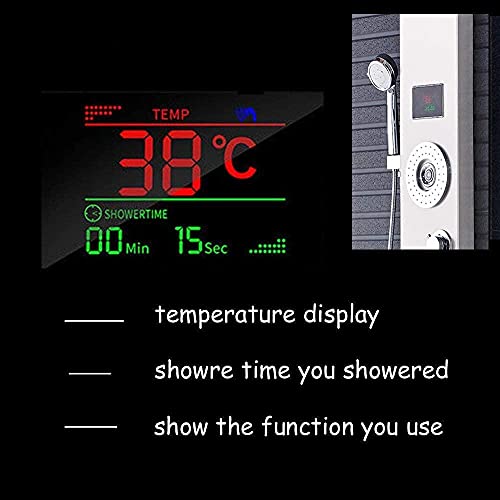 Bathroom Shower Panel Tower System LED Temperature Display Body Jets Shower Set Waterfall Rain Shower Head 6 Functions Temperature Display (Brushed Nickel A) - color: Brushed Nickel a