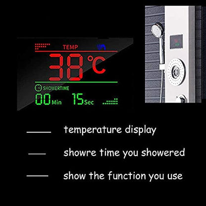 Bathroom Shower Panel Tower System LED Temperature Display Body Jets Shower Set Waterfall Rain Shower Head 6 Functions Temperature Display (Brushed Nickel A) - color: Brushed Nickel a