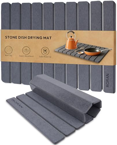 Stone Drying Mat for Kitchen Counter, 24"(L)×16"(W), Drying Matt Kitchen Counter, Quick Dry Stone Dishes Mats, Foldable Diatomaceous Earth Mat (Pure Gray) - color: Pure Gray
