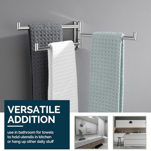 Angle Simple Swivel Hand Towel Rack, Foldable 3 Bars, Polished Chrome | Solid SUS304 Stainless Steel, Kitchen Towel Holder, Triple Arms Space Saving, 9.84" - color: Polished Chrome