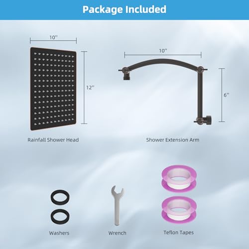 Hibbent 12'' Rain Shower Head with 16'' Extension Arm, Oil Rubbed Bronze | cUPC Certified High Pressure Rainfall Showerhead with Solid Brass Adjustable Shower Head Extension Arm, Fixed Showerheads - color: Oil Rubbed Bronze, style: Square 12''
