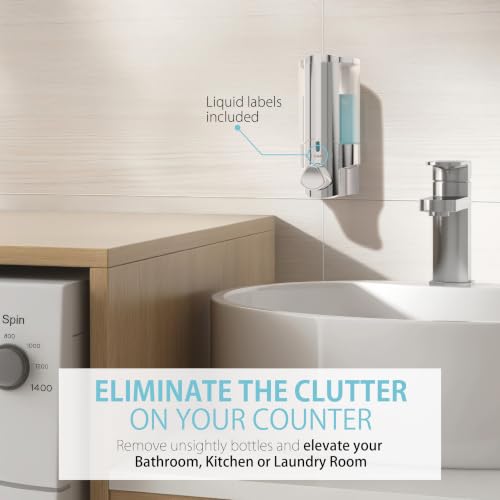 Better Living Products 76140-1 AVIVA 1 Chamber Wall Mount Soap and Sanitizer Dispenser, Chrome | 1 Chamber, Soap and Sanitizer Dispenser Pump, No Drill - size: 1-Chamber