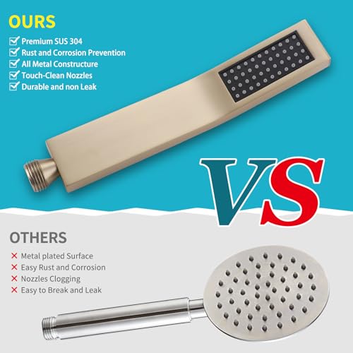 Shower Slide Bar Handheld Shower Head with Hose, Bathroom Showerhead with Handle Spray, High Pressure Shower Slide Bar Height Adjustable with 59.06 Inch Stainless Steel Hose Brushed Gold - color: Brushed Gold-Square