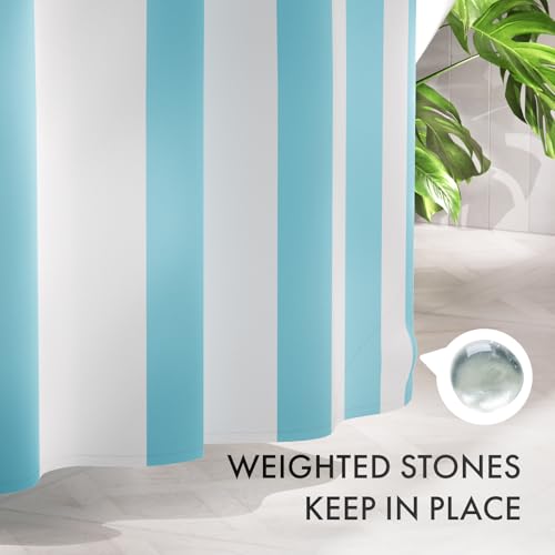 AmazerBath Blue Vertical Stripes Shower Curtain, Cute Blue Stripe Bathroom Shower Curtain with 12 Shower Curtain Hooks, Rustic Fabric Blue and White, 72x72 Inches - color: A- Blue Vertical Stripe+12 Metal Hooks, size: 72"W x 72"L (Pack of 1)