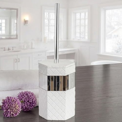 Creative Scents Quilted Mirror Bathroom Toilet Brush Set - White Toilet Bowl Brush and Holder - Good Grip Toilet Bowl Cleaner Brush and Holder - Decorative Compact Toilet Bowl Scrubber - style: Toilet Brush