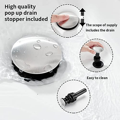 2 Handles 3 Holes Faucet Widespread Bathroom Sink Faucet Brushed Nickel Basin Tap Mixer Faucet Matching Pop Up Drain - color: Brushed Nickel, style: Ceramic Cover