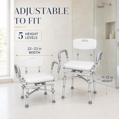 Swivel Shower Chair for Seniors, Heavy Duty Shower Chair | Swivel Shower Chair for Elderly and Disabled; Shower Chair for inside Shower, X Reinforced Base, Adjustable Height