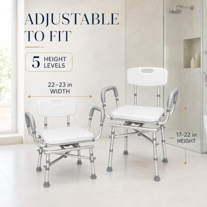 Swivel Shower Chair for Seniors, Heavy Duty Shower Chair | Swivel Shower Chair for Elderly and Disabled; Shower Chair for inside Shower, X Reinforced Base, Adjustable Height