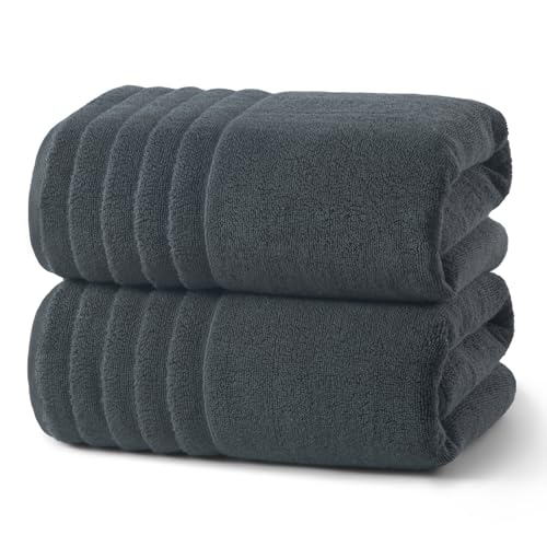 ecolook Soft Bath Towels 2 Pack, 100% Cotton Ultra Absorbent & Quick-Drying | Luxury Lightweight with Hanging Loop, Grey towels for Bathroom Shower Gym Travel - color: Dark Gray