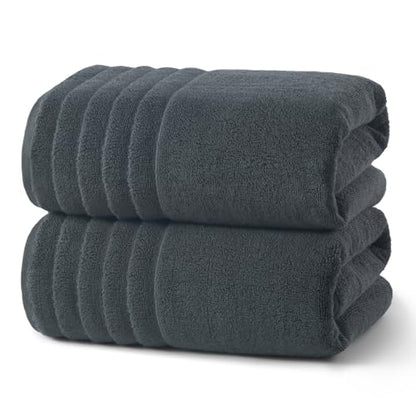 ecolook Soft Bath Towels 2 Pack, 100% Cotton Ultra Absorbent & Quick-Drying | Luxury Lightweight with Hanging Loop, Grey towels for Bathroom Shower Gym Travel - color: Dark Gray