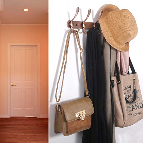 WEBI Coat Rack Wall Mount,Coat Hanger Wall,Coat Hooks Wall Mount,Wall Coat Rack,Hook Rack Rail,5 Triple Hooks for Hanging Coats,Jacket,Clothes,Antique Copper - color: R/Antique Copper, size: 1 Pack