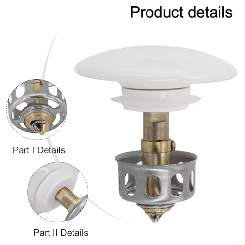 Bathroom Basin Drain With Strainer Basket For Countertop Bathtub, Brass And Ceramic Up Stopper(White) - color: White