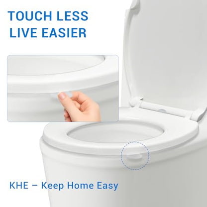 KHE Elongated Toilet Seat, 18.5 Inch, White | Soft Close Toilet Seat with No-Touch Handle, Quick Release for Easy Cleaning, Non-Slip Bumpers, Durable PP - size: Elongated 18.5''