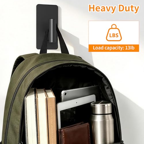 Wall Hooks Adhesive for Hanging Coat, Towel, Robe, Backpack, Black Heavy Duty Sticky Hooks for Bathroom, Door, Closet, 4 Pack
