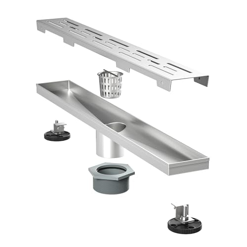 Linear Shower Drain 32" Brushed 304 Stainless Steel | with Drain Grate | Fast Drainage | Stainless Floor Drain Grate | Hair Strainer | Drain Key | The Upgrade for Your Bathroom - size: 32 Inch