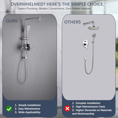 SonTiy 12-Inch Rain Shower Head with Handheld Spray and Shower Shelf, All Metal Shower System Kit with Hand Shower, Height Adjustable Holder and Brass Diverter, 1.8GPM, Brushed Nickel - color: Brushed Nickel, style: 1.8 Gallons Per Minute-Square