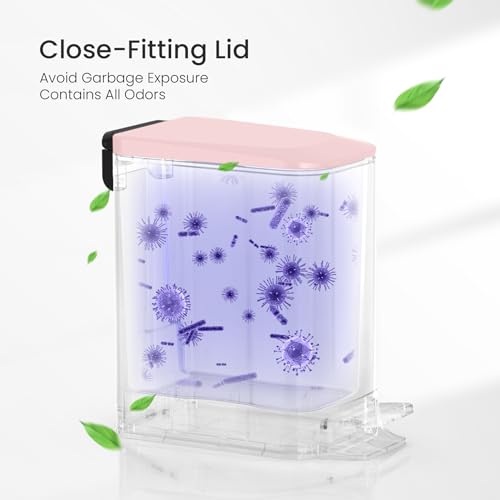 Cesun Small Bathroom Trash Can with Lid, 1.6 Gal, Soft Close, Pink | Step pedal soft close, Slim 5.9in fits narrow spaces, Stainless steel, Anti-fingerprint, Removable inner bucket, Odor seal - color: Pink