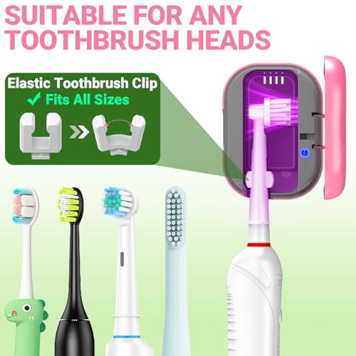 MONESAO Toothbrush Sanitizer Covers, Toothbrush Case with Violet Light | Rechargeable Cleaner Case - Auto Home Travel Tooth Brush Cap Box for Any Electric and Manual Toothbrushes (Pink) - color: Pink