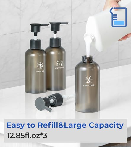 Shampoo and Conditioner Dispenser Shower Soap Dispenser 3 Chamber No Drill Shampoo Dispense for Shower Wall Mounted Shower Shampoo Dispenser 3 Chamber for Bathroom Hotel 3 * 13.37 fl.oz Black - color: Black-3