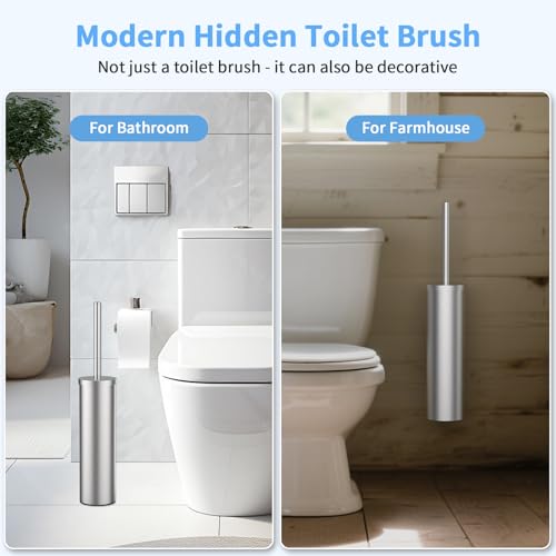 Stainless Steel Toilet Brush and Holder Set Brushed Silver Heavy Duty Toilet Bowl Brush with Long Handle for Bathroom and Farmhouse (Silver-2) - color: Silver-2
