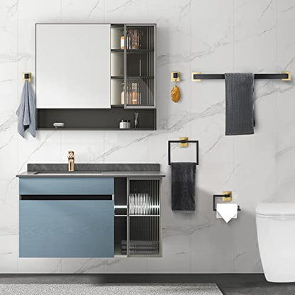 YACVCL 5 Pieces Bathroom Hardware Set, Black and Gold Towel Bar Set, 23.6 inch Towel Bar Hand Towel Holder Wall Mounted Stainless Steel - color: Black and Brushed Gold