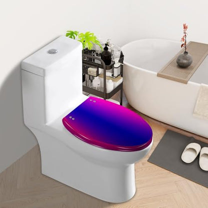 Elongated Toilet Seat Purple pink Resin Toilet Seat Slow Quiet Close with Quick-Release Hinges Toilet Seat with Cover Easy to Clean Install - color: Multi8, size: 19.5"x14.5"