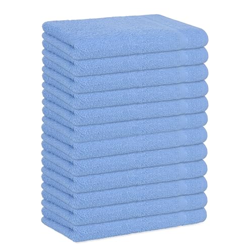 Basic Hand Towels 16x26 Inches – Pack of 12 – Blue Color – Soft and Absorbent Multipurpose Cotton Towels for Bathroom, Spa, Gym, Salon, Hotel, and Everyday Use - color: Blue, size: 16x26 inch Pack of 12