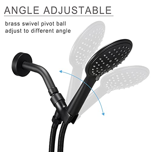 All Metal Shower Head Holder Bracket, Solid Brass Shower Arm Holder for Handheld Shower Head, Adjustable Shower Arm Mount with Brass Swivel Ball, Matte Black