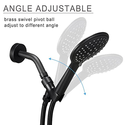 All Metal Shower Head Holder Bracket, Solid Brass Shower Arm Holder for Handheld Shower Head, Adjustable Shower Arm Mount with Brass Swivel Ball, Matte Black