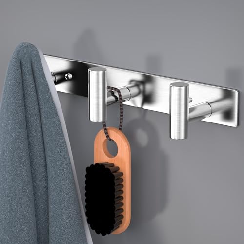 HUFEEOH 2 Pack Coat Hooks Wall Mount, Silver T Shaped 3 Hooks Wall Hooks Stainless Steel Coat Hanger, Heavy Duty Towel Hooks Purse Rack for Hanging - color: Silver, size: 2 Pack "T" shape 3 hooks