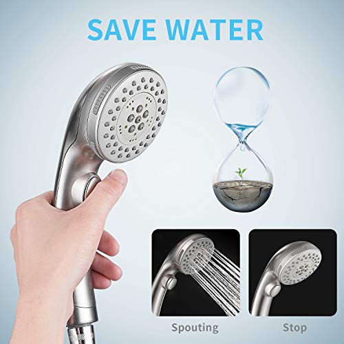 Shower Head, High Pressure 6 Setting Shower Head Hand-Held with ON/OFF Switch and Spa Spray Mode - Shower Heads with Handheld Spray High Pressure - Brushed Nickel - color: Brushed Nickel, style: Modern