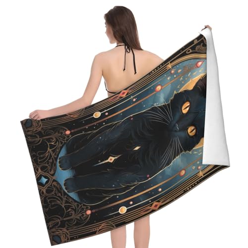 Tarot Card Moon Black Cat Beach Towel Pagan Witchcraft Sand Free Towels for Adult Kids Quick Dry Ultra Absorbent Soft Pool Travel Swim Bath Shower Towel Gifts 52” x 32” - color: Beach Towel11